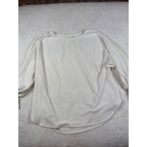 Max Studio Cream Textured Knit Puff Sleeve Top Plus Size 1X Ivory Crew Neck